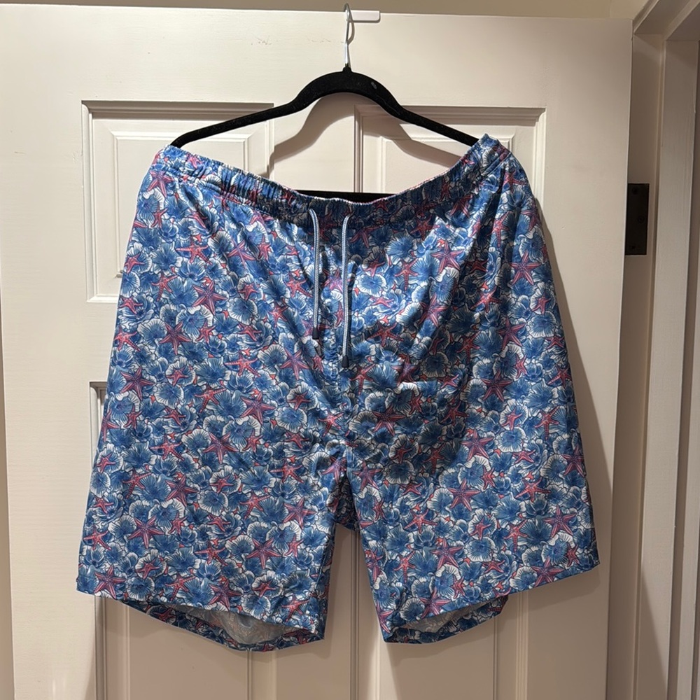 Peter Millar Seaside Red and Blue Patterned Swim Shorts